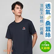 IOIIOI歐洲貴族 短袖桑蠶絲T恤 天絲棉TEE 特色袖口織帶 冰涼排汗布料 M 藍色