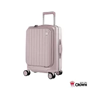 【CROWN 皇冠】BOXY 21吋 前開式防盜拉鍊/ 鋁框登機箱- 粉色