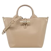 LONGCHAMP LE ROSEAU系列金屬竹節滑面小牛皮手提/斜背兩用包(小) 香草