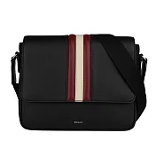 BALLY Mythos 紅白條紋再生牛皮翻蓋郵差包 (黑色)