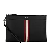BALLY Mythos 再生牛皮紅白條紋附提把手拿包 (黑色)