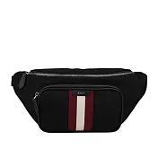 BALLY Code 經典紅白條紋尼龍腰包 (黑色)
