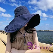 【Decoy】時尚純色 黑膠大帽簷防曬遮陽漁夫帽/ 藏青色