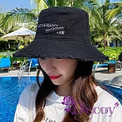 【Decoy】日韓百搭 刺繡防曬遮陽短鬚漁夫帽/ 黑色