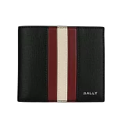 BALLY Mythos 紅白條紋再生牛皮對開8卡短夾 (黑色)