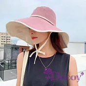 【Decoy】純色穿繩 加大帽檐防曬遮陽雙面漁夫帽/ 粉色