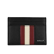 BALLY Mythos 再生皮革紅白條紋卡片夾/名片夾 (黑色)