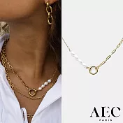 AEC PARIS 巴黎品牌 優雅白珍珠項鍊 幸運圈金項鍊 CHAIN NECKLACE NOELIA