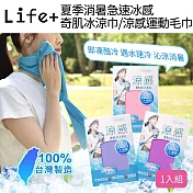 Life+ MIT台灣製夏季消暑急速冰感奇肌冰涼巾/涼感運動毛巾/涼感圍脖巾_6色任選 冰川藍