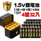 【8馬赫】1.5V鋰電池 1300mWh 4號32入 搭配AI隨身收納盒充電器(3號4號各4槽)
