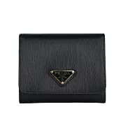 PRADA 三角牌Logo 水波紋皮革暗釦三折短夾 (黑色)