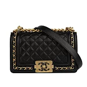 CHANEL 金釦荔枝牛皮皮穿鍊設計 Boy Chanel 20cm_展示品 (黑色)