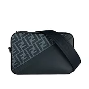 FENDI FF Logo 帆布拼牛皮相機斜背包 (牛仔藍)