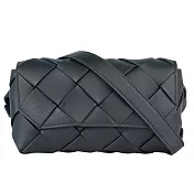 BOTTEGA VENETA Diago 平滑小牛皮編織翻蓋胸口包/腰包 (黑色)