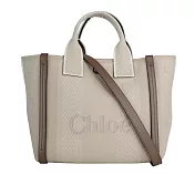 CHLOE Carry 刺繡標誌帆布小款手提/斜背二用托特包 (米色)