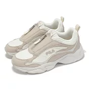 Fila 休閒鞋 Lace 女鞋 母親節 米 白 拉鍊 復古 老爹鞋 斐樂 5C307Z717 24cm WHITE/BEIGE