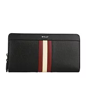 BALLY Mythos 紅白條紋再生牛皮ㄇ形拉鍊長夾 (黑色)