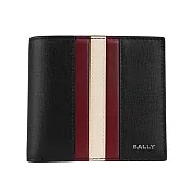 BALLY Mythos 紅白條紋再生牛皮對開零錢袋短夾 (黑色)