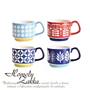 【Homely Zakka】日式復古陶瓷掛耳咖啡杯/創意馬克杯/果汁杯/牛奶杯 300ml_4入組 (2款任選) 藍白鳥+滿紅+滿藍+藍白樹