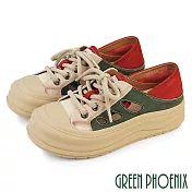 【GREEN PHOENIX】女 休閒鞋 懶人鞋 穆勒鞋 休閒拖鞋 後踩兩穿 真皮 厚底 EU35 藍色