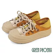 【GREEN PHOENIX】女 休閒鞋 懶人鞋 穆勒鞋 休閒拖鞋 後踩兩穿 真皮 厚底 EU35 棕色