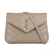 YSL Monogram Lou Lou V紋小牛皮斜背包(MINI) (深米色)