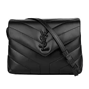 YSL Monogram Lou Lou 黑釦V紋小牛皮斜背包(MINI) (黑色)