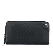 PRADA 銀色三角牌Logo 粒紋皮革ㄇ型拉鍊長夾 (黑色)