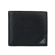 PRADA 銀字三角牌Logo 粒紋皮革對開多卡層短夾 (黑色)