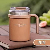 ins輕奢不銹鋼手柄馬克杯 500ML (304不銹鋼 馬克杯 隨行水杯 手提杯 保溫保冰 雙飲口吸管保溫杯 不鏽鋼咖啡杯 ) 咖啡