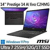 msi微星 Prestige 14 AI Evo C2HMG-089TW 14吋 商務筆電 (Ultra 7 255H/32G/1T SSD/Win11Pro/灰)