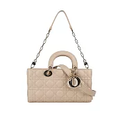 DIOR Lady D-Joy 籐格紋羊皮橫版中款黛妃包_展示品 (淡米色)
