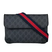 GUCCI GG Supreme 帆布藍紅織帶腰包/胸口包 展示品 (黑色)