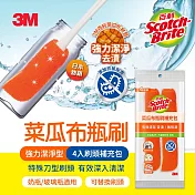 3M 百利 菜瓜布瓶刷-4入刷頭補充包-2款任選 (橘色強力潔淨)