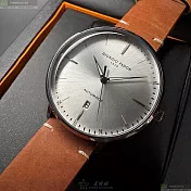 Giorgio Fedon 1919喬治飛登精品錶,編號：GF00131,42mm圓形銀精鋼錶殼銀白色錶盤真皮皮革橘黃色錶帶