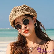 【Decoy】鏤空八角 韓風夏季透氣鴨舌貝雷畫家帽/卡其