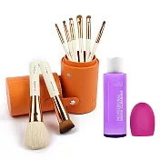 【Galatea葛拉蒂】金顏短柄系列 8支裝頂級彩妝刷具組 送洗刷神器(橘/彩妝刷具/刷具/眼影刷/眉刷/蜜粉刷/遮瑕刷/粉底刷/刷具清潔)