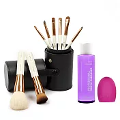 【Galatea葛拉蒂】金顏短柄系列 8支裝頂級彩妝刷具組 送洗刷神器(黑/彩妝刷具/刷具/眼影刷/眉刷/蜜粉刷/遮瑕刷/粉底刷/刷具清潔)