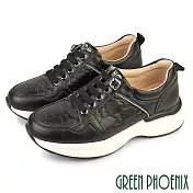 【GREEN PHOENIX】女 休閒鞋 懶人鞋 水鑽 免綁帶 直套式 厚底 EU35 黑色
