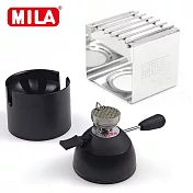 MILA迷你登山爐(附填充座)-黑色+不鏽鋼方形爐架