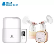 SnowBear 韓國小白熊 智柔充電款雙邊電動吸乳器 +智慧拍拍雙瓶溫奶器(震吸式吸乳器/臨時消毒鍋)