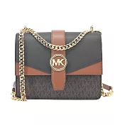 Michael Kors Greenwich 拼色滿版鍊帶斜背包- 咖啡