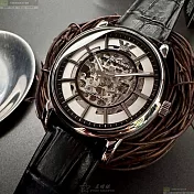 ARMANI阿曼尼精品錶,編號：AR00073,44mm圓形銀精鋼錶殼機械鏤空錶盤真皮皮革深黑色錶帶