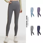 【STizi史堤茲】無T線裸感素色高腰貼身瑜珈褲 運動褲(SK-036) L 香鯨藍