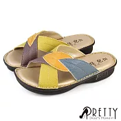 【Pretty】女 拖鞋 真皮 厚底 手縫大底 台灣製 EU36 綠色
