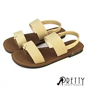 【Pretty】女 涼鞋 平底涼鞋 二字帶 夾腳 套趾 輕量 鬆緊帶 JP23 米色