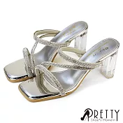 【Pretty】女 拖鞋 高跟拖鞋 水鑽 水晶跟 仙女風 JP22.5 銀色