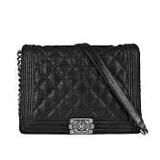 CHANEL 霧面軟牛皮霧銀釦中型 Boy Chanel 28cm_展示品 (黑色)