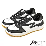 【Pretty】男 板鞋 休閒鞋 熊貓鞋 寬楦 皮革 台灣製 JP25.5 白黑
