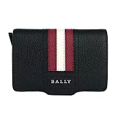BALLY 紅白條紋防刮皮革防盜按壓式卡夾 (黑色)